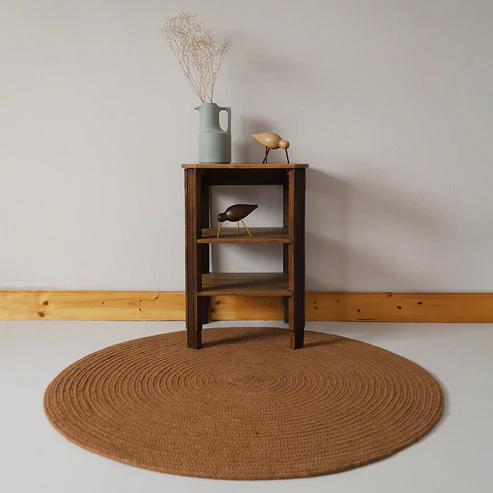 dywan okrągły musztardowy mango ręcznie robiony z wełny i bawełny średnica 110 cm styl boho do pokoju niemowlęcia