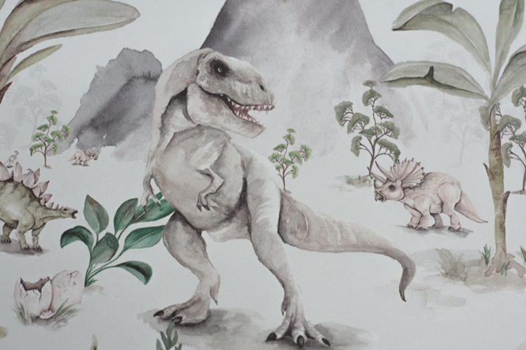 tapeta dla chłopca biała w dinozaury