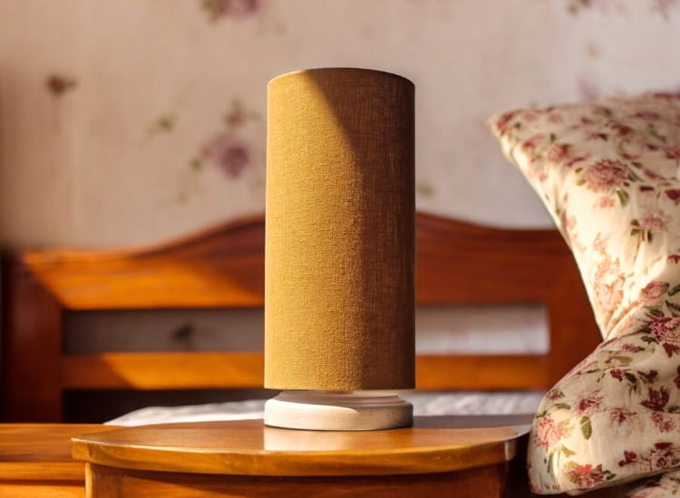 lampka lniana musztardowa walec w stylu retro