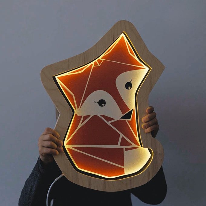 lampka dla dzieci lisek drewniana