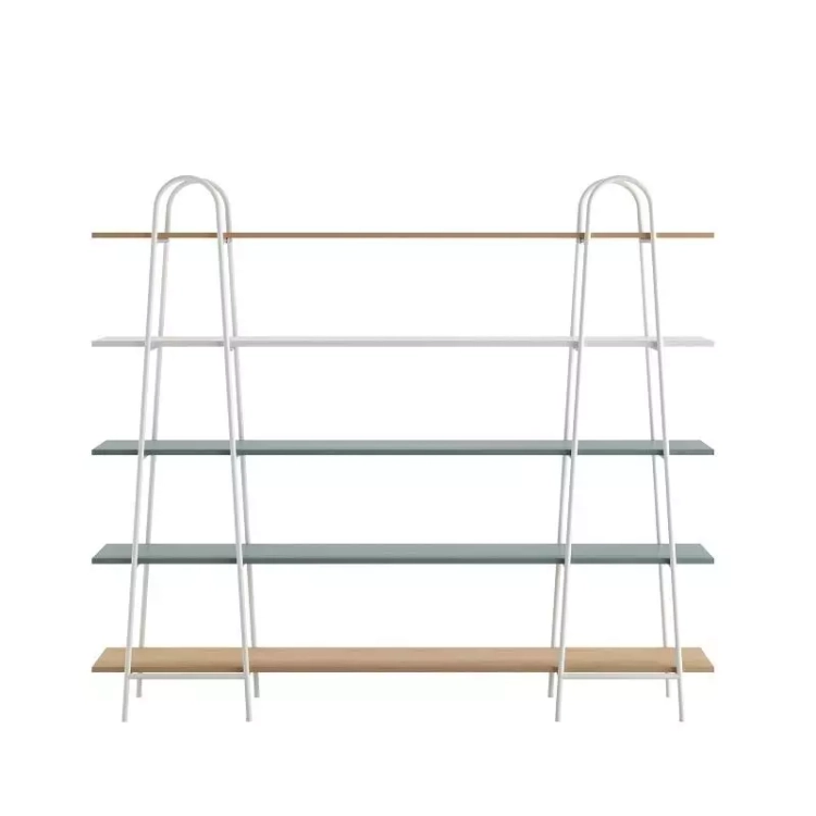 Regał minimalistyczny Match Eukaliptus W200 Wysoki Cool z pięcioma półkami, konstrukcją z metalowej rury i możliwością mocowania do ściany, idealny do pokoju dziecięcego