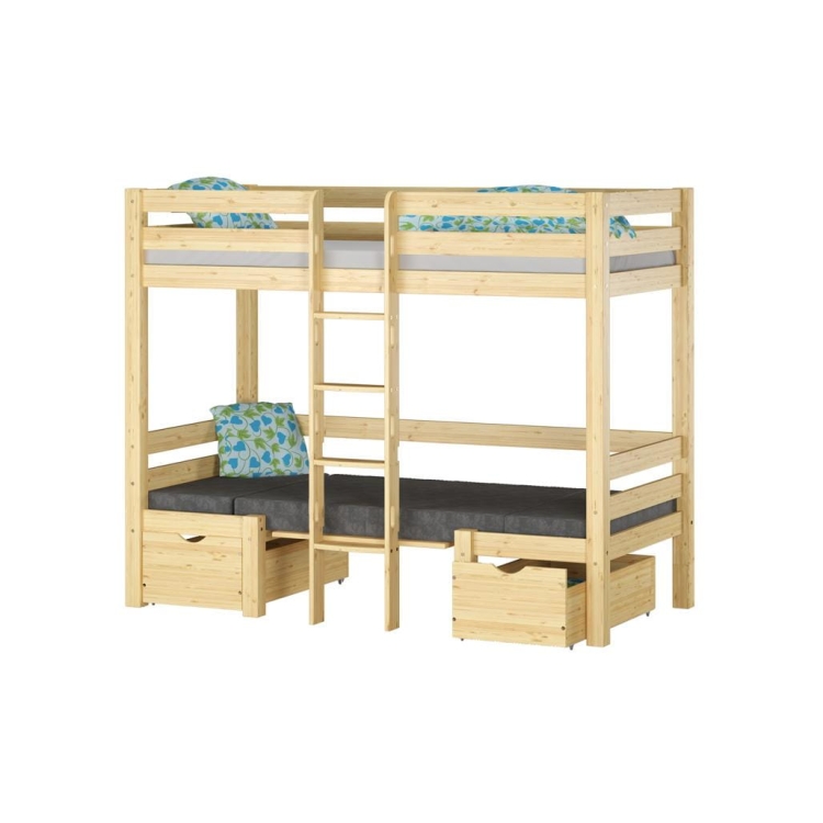 Łóżko piętrowe drewniane Pine Bunk 90x200 cm z opcją biurka, wykonane z litego drewna sosnowego, idealne do pokoju dziecięcego lub domku letniskowego.