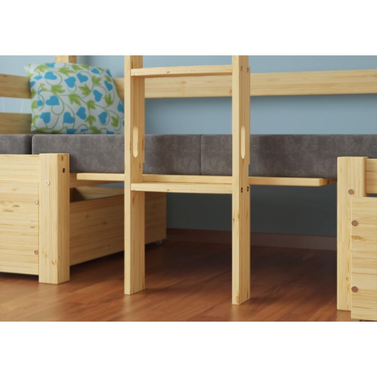 Łóżko piętrowe drewniane Pine Bunk 90x200 cm z opcją biurka, wykonane z litego drewna sosnowego, idealne do pokoju dziecięcego lub domku letniskowego.