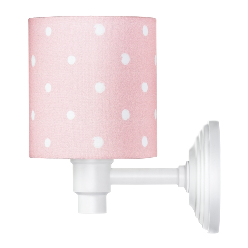Kinkiet różowy Lovely Dots Pink – subtelna lampka nocna ścienna w pastelowym różu z białymi kropkami. Idealna do pokoju dziewczynki, piękna dekoracja pokoju dziecięcego.