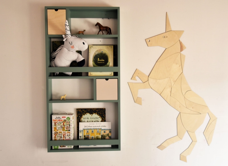 Drewniana dekoracja ścienna koń jednorożec w stylu origami