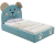 Tapicerowane łóżko dziecięce Teddy Lux z uśmiechniętą buzią misia i opuszczonym uchem, dostępne w pastelowych kolorach.