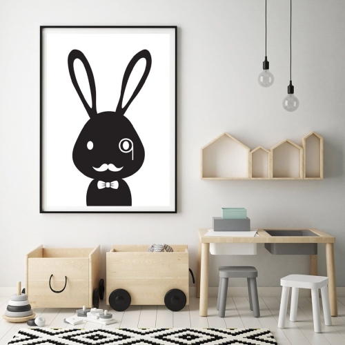 Plakat dla dzieci Królik Sherlock – czarno-biały minimalistyczny plakat, dekoracja do pokoju dziecka i nastolatka