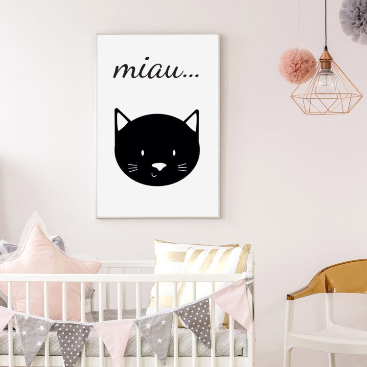 Plakat czarno biały kotek miau