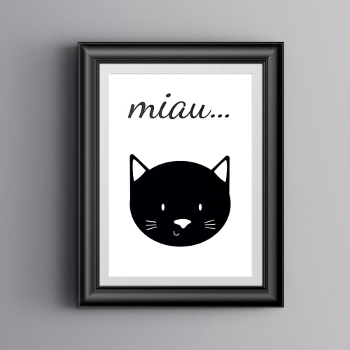 Plakat czarno biały kotek miau