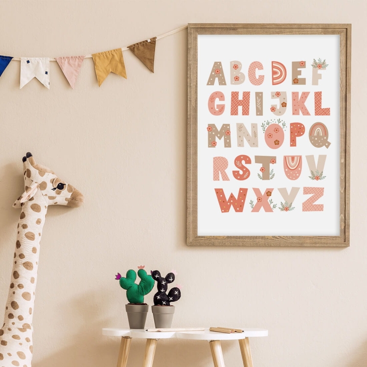 Plakat dla dzieci "Alfabet Boho I" – edukacyjny plakat w stylu boho do nauki alfabetu, dekoracja ścienna