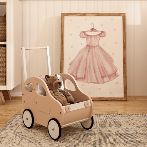 Plakat dla dziewczynki "Różowa Sukienka Retro" – elegancka dekoracja do pokoju małej księżniczki