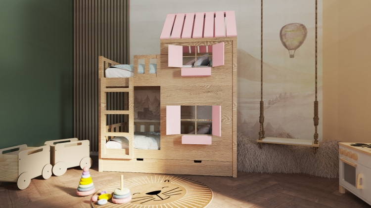 łóżko piętrowe Dream Loft z opcją zjeżdżalni i ścianki wspinaczkowej, domowy plac zabaw dla dzieci