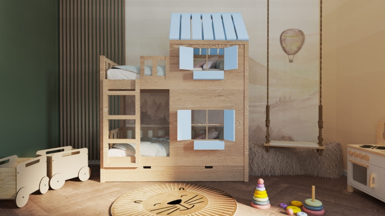 łóżko piętrowe Dream Loft z opcją zjeżdżalni i ścianki wspinaczkowej, domowy plac zabaw dla dzieci