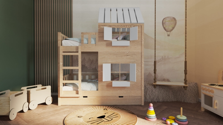 łóżko piętrowe Dream Loft z opcją zjeżdżalni i ścianki wspinaczkowej, domowy plac zabaw dla dzieci