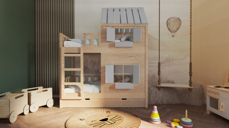 łóżko piętrowe Dream Loft z opcją zjeżdżalni i ścianki wspinaczkowej, domowy plac zabaw dla dzieci