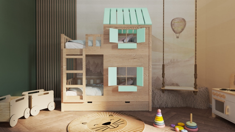łóżko piętrowe Dream Loft z opcją zjeżdżalni i ścianki wspinaczkowej, domowy plac zabaw dla dzieci