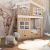 drewniane łóżko domek Tree House, piętrowa konstrukcja z drabinką i barierkami ochronnymi