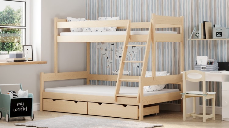 Łóżko piętrowe sosnowe Big Loft z szerokim dołem 120 cm dla rodzeństwa