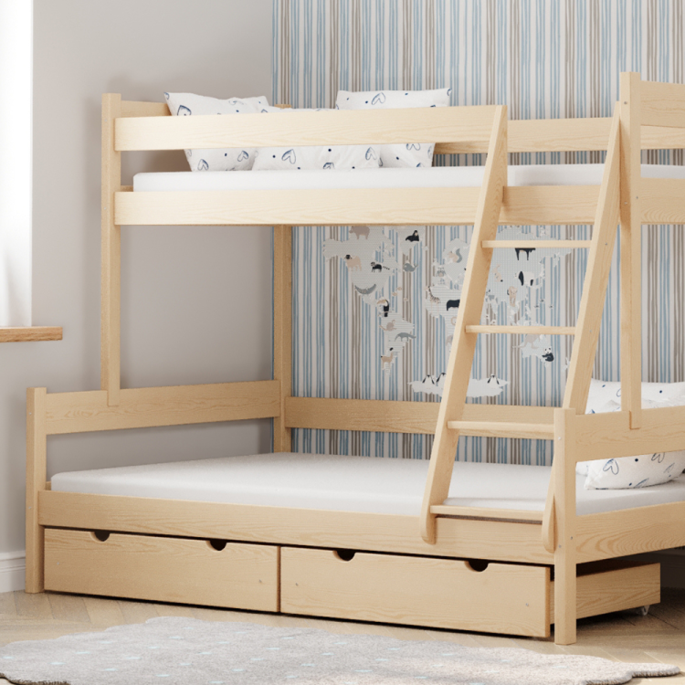 Łóżko piętrowe sosnowe Big Loft z szerokim dołem 120 cm dla rodzeństwa
