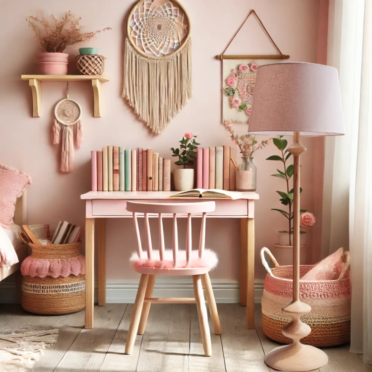 lampa podłogowa z drewna w stylu boho