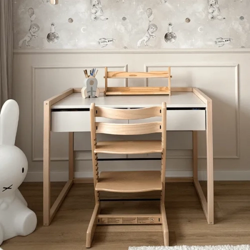 biurko Basic kaszmirowe z szufladami, biurko dziecięce w kolorze kaszmiru, eleganckie biurko dla nastolatka, biurko Basic beżowe dla dzieci