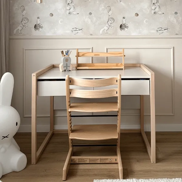 biurko Basic kaszmirowe z szufladami, biurko dziecięce w kolorze kaszmiru, eleganckie biurko dla nastolatka, biurko Basic beżowe dla dzieci