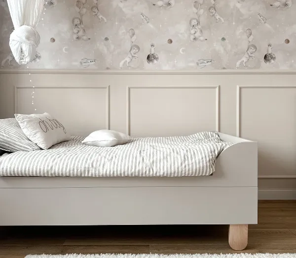 łóżko BASIC kaszmir 80x200, minimalistyczne łóżko dziecięce, łóżko dla nastolatka 80x200, łóżko w kolorze kaszmiru, stylowe łóżko dziecięce