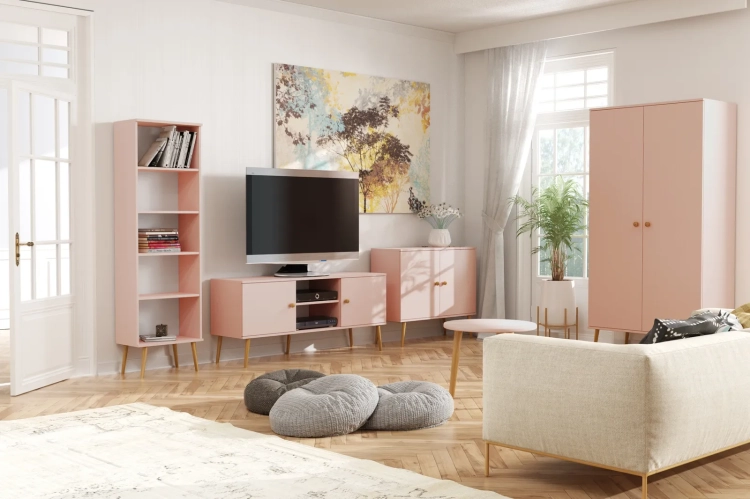 komoda Powder Harmony 2, minimalistyczna komoda skandynawska, komoda z regulowanymi półkami, komoda na drewnianych nóżkach, komoda w stylu boho