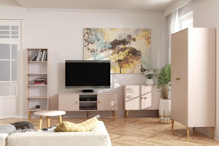 stoliczek Beige Harmony, stolik okrągły beżowy, stolik kawowy minimalistyczny, stolik w odcieniu cappuccino, stolik do pokoju dzieci