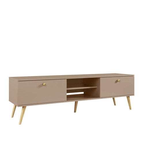 komoda Beige Harmony niska, komoda beżowa do pokoju dzieci, minimalistyczna komoda, komoda RTV w kolorze kawy z mlekiem, komoda dla dzieci i nastolatków