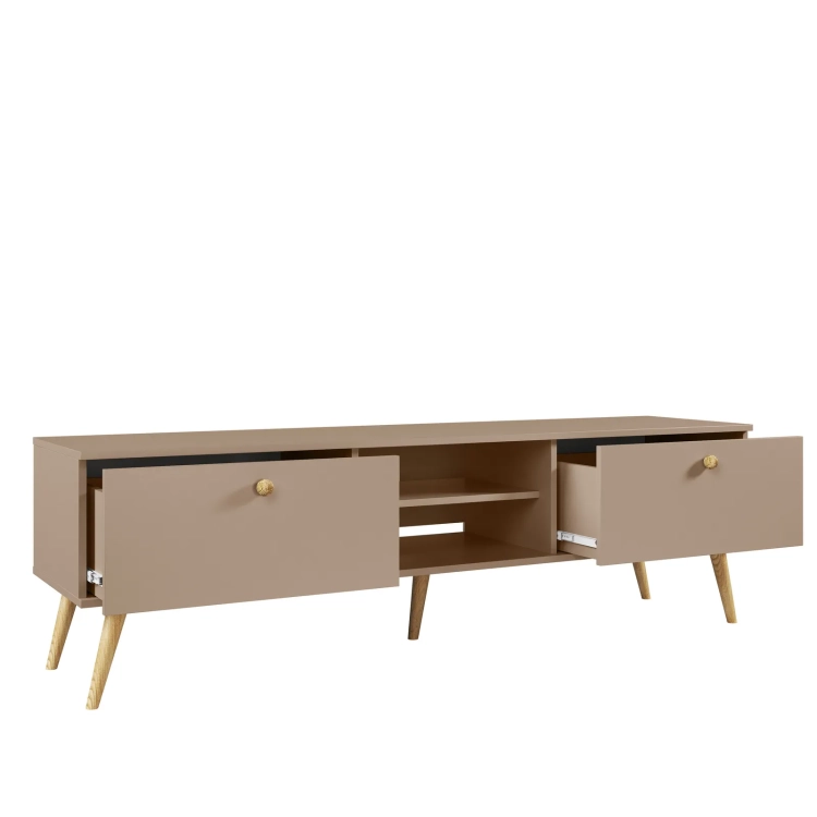komoda Beige Harmony niska, komoda beżowa do pokoju dzieci, minimalistyczna komoda, komoda RTV w kolorze kawy z mlekiem, komoda dla dzieci i nastolatków