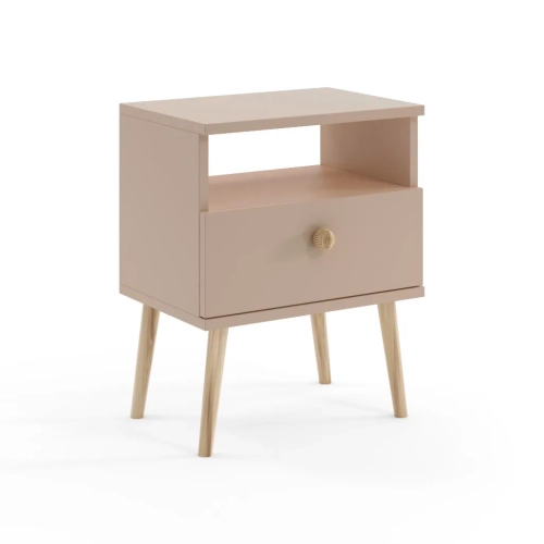 szafka nocna Beige Harmony, szafka nocna w odcieniu cappuccino, minimalistyczna szafka beżowa, szafka nocna z cichym domykiem, szafka nocna boho