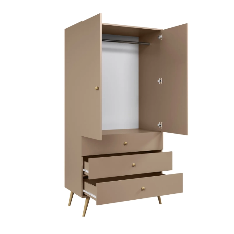 szafa Beige Harmony, szafa w odcieniu cappuccino, szafa skandynawska z półkami i szufladami, szafa boho z cichym domykiem, szafa do sypialni