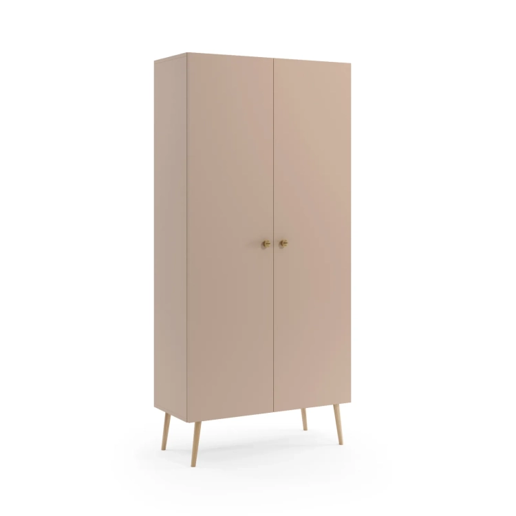 szafa Beige Harmony 2, szafa beżowa z półkami, minimalistyczna szafa w odcieniu cappuccino, szafa boho z jutowymi uchwytami, szafa do pokoju dzieci i nastolatków
