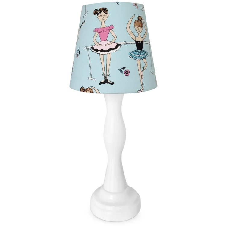 lampka nocna Doll Dancer miętowa, lampka z tancerkami dla dziewczynki, pastelowa lampka nocna, lampka baletnica miętowa, lampka z drewnianą podstawą