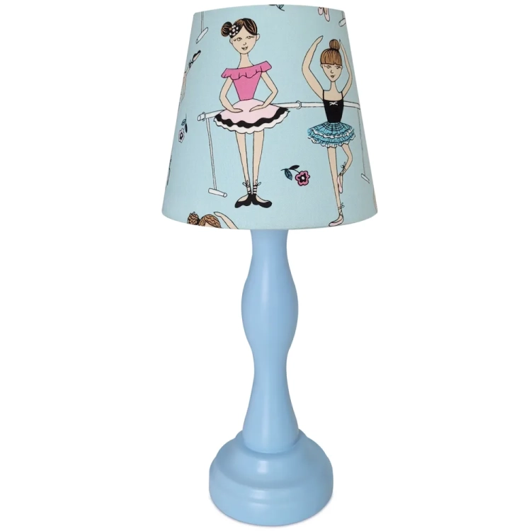 lampka nocna Doll Dancer miętowa, lampka z tancerkami dla dziewczynki, pastelowa lampka nocna, lampka baletnica miętowa, lampka z drewnianą podstawą