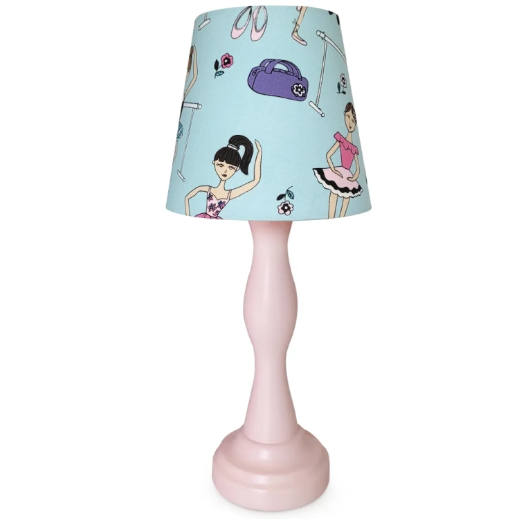 lampka nocna Doll Dancer miętowa, lampka z tancerkami dla dziewczynki, pastelowa lampka nocna, lampka baletnica miętowa, lampka z drewnianą podstawą