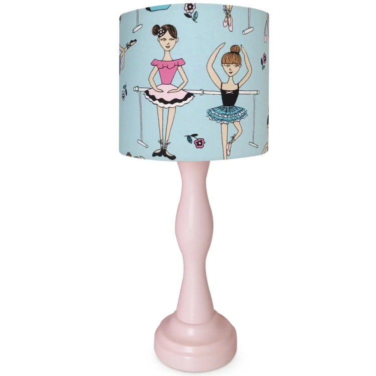 lampka nocna Doll Dancer miętowa, lampka z tancerkami dla dziewczynki, pastelowa lampka nocna, lampka baletnica miętowa, lampka z drewnianą podstawą