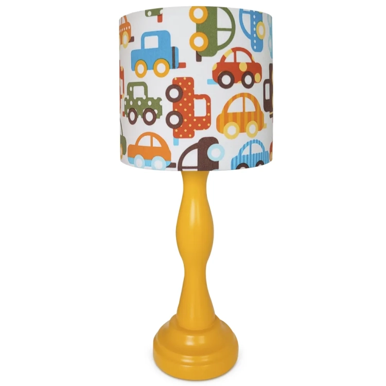 lampka nocna z motywem samochodzików "Car Adventures", kolorowa lampka dla chłopca, lampka z abażurem stożek i walec