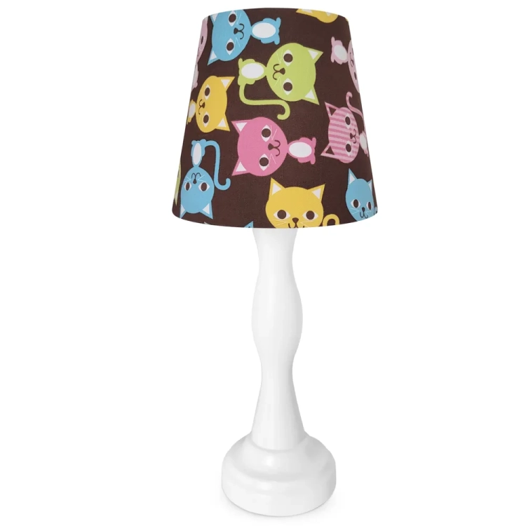 brązowa lampka nocna dla dzieci w kolorowe kotki