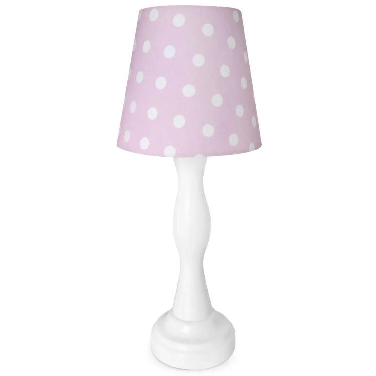 różowa lampka nocna Polka Dot Pink w białe kropeczki, pastelowa lampka dla dziewczynki, dekoracyjna lampka stożek lub walec