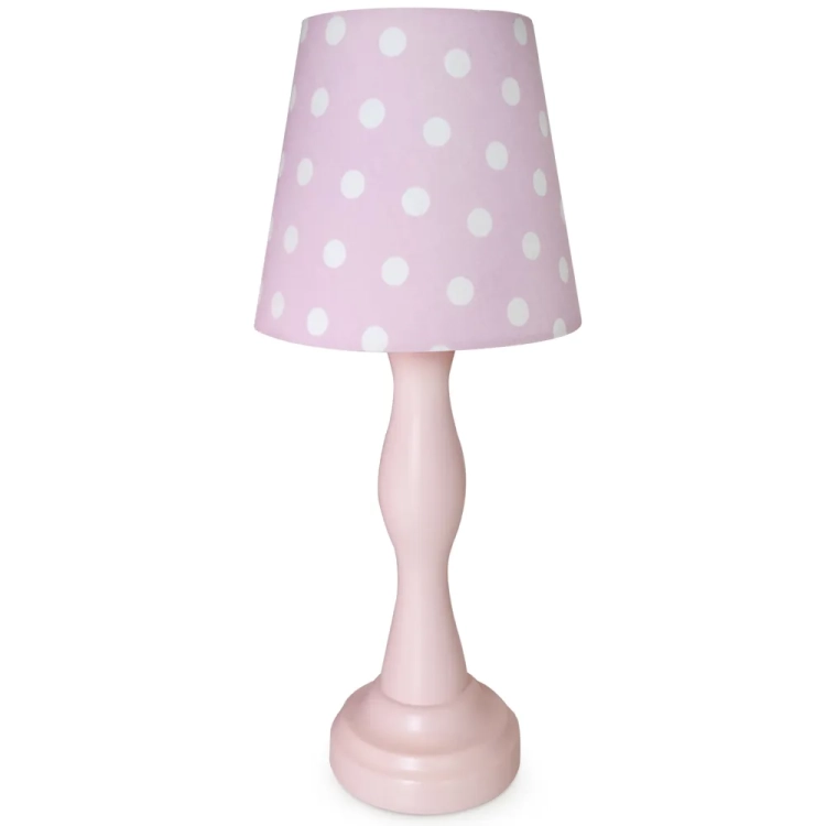 różowa lampka nocna Polka Dot Pink w białe kropeczki, pastelowa lampka dla dziewczynki, dekoracyjna lampka stożek lub walec