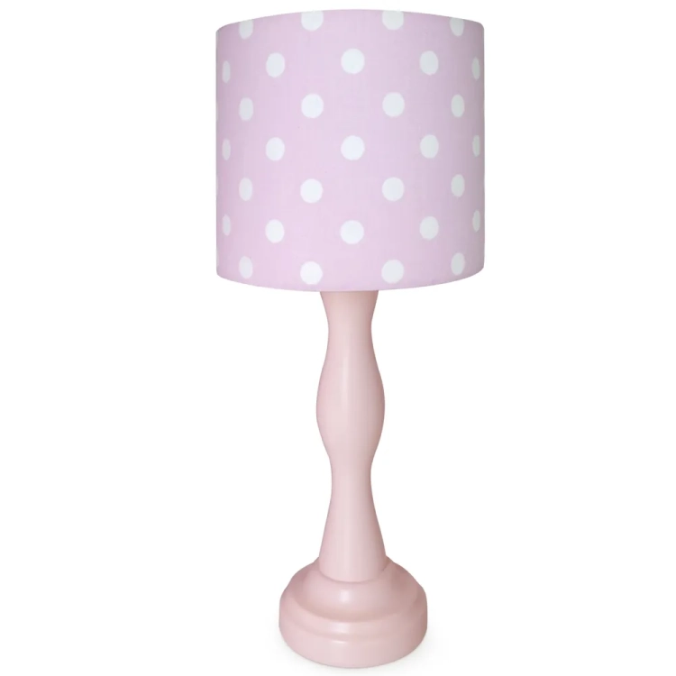 różowa lampka nocna Polka Dot Pink w białe kropeczki, pastelowa lampka dla dziewczynki, dekoracyjna lampka stożek lub walec