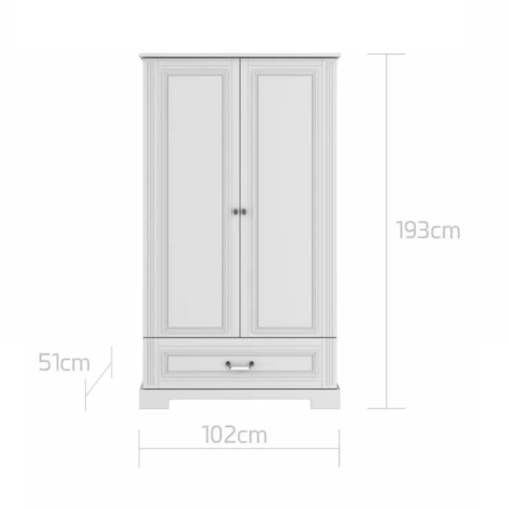 Szafa dwudrzwiowa wysoka Ines Elegant White Tall w stylu angielskim z porcelanowymi uchwytami.