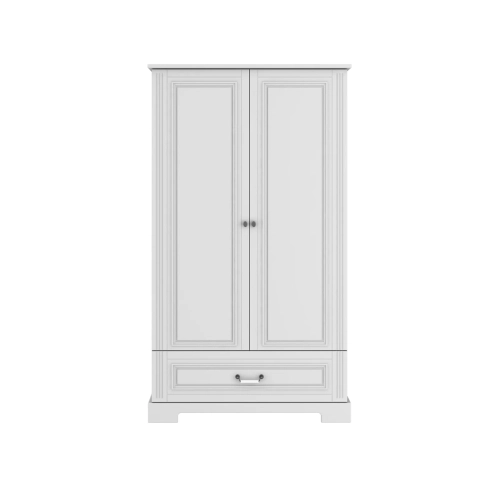 Szafa dwudrzwiowa wysoka Ines Elegant White Tall w stylu angielskim z porcelanowymi uchwytami.