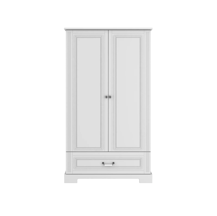 Szafa dwudrzwiowa wysoka Ines Elegant White Tall w stylu angielskim z porcelanowymi uchwytami.
