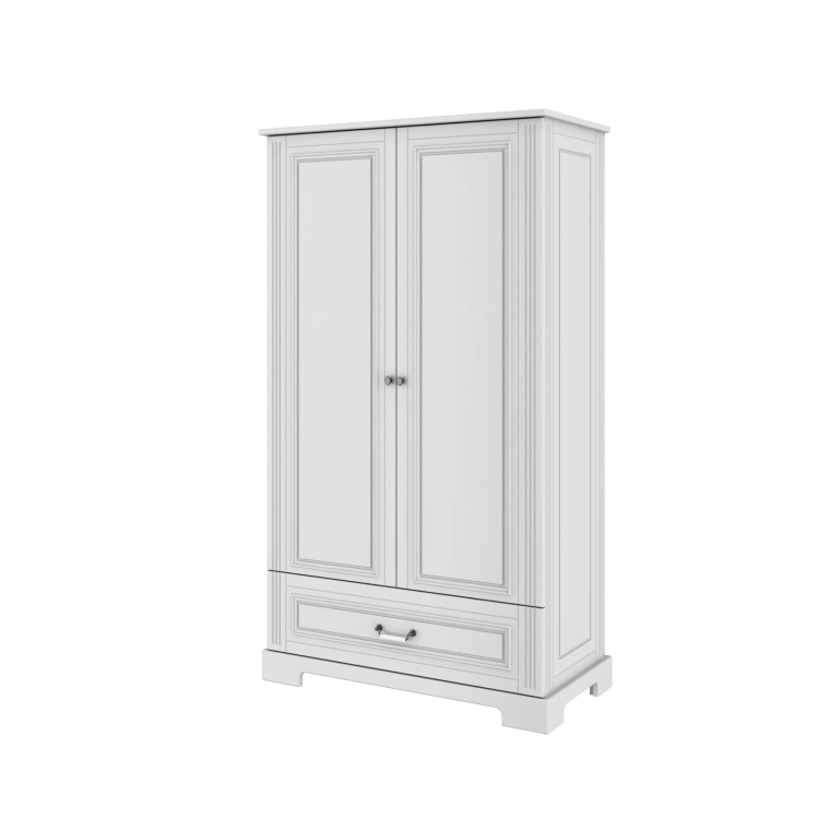 Szafa dwudrzwiowa wysoka Ines Elegant White Tall w stylu angielskim z porcelanowymi uchwytami.