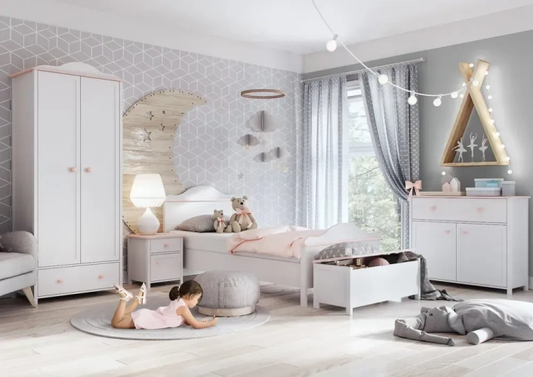 meble luna białe dla dziewczynki w stylu angielskim z pudrowy różem
