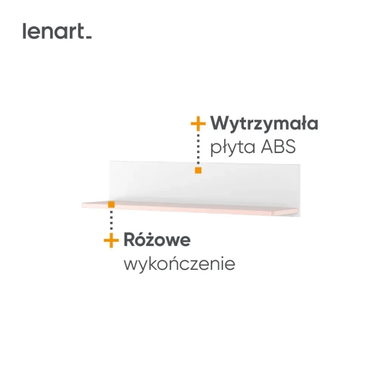 Półka wisząca Luna biały różowy na książki i zdjęcia do pokoju dziewczynki