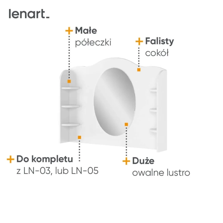 Stylowa toaletka młodzieżowa Luna z owalnym lustrem i półkami
